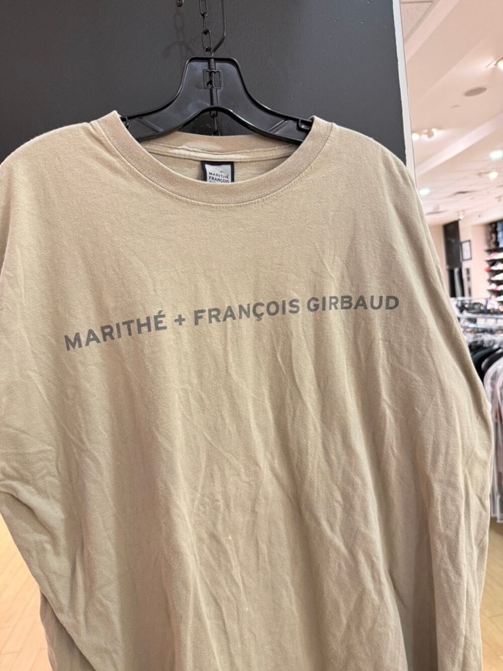 Y2K Marithe Francois Girbaud Vintage M+FG Tan Beige Spell Out Logo Tee Shirt